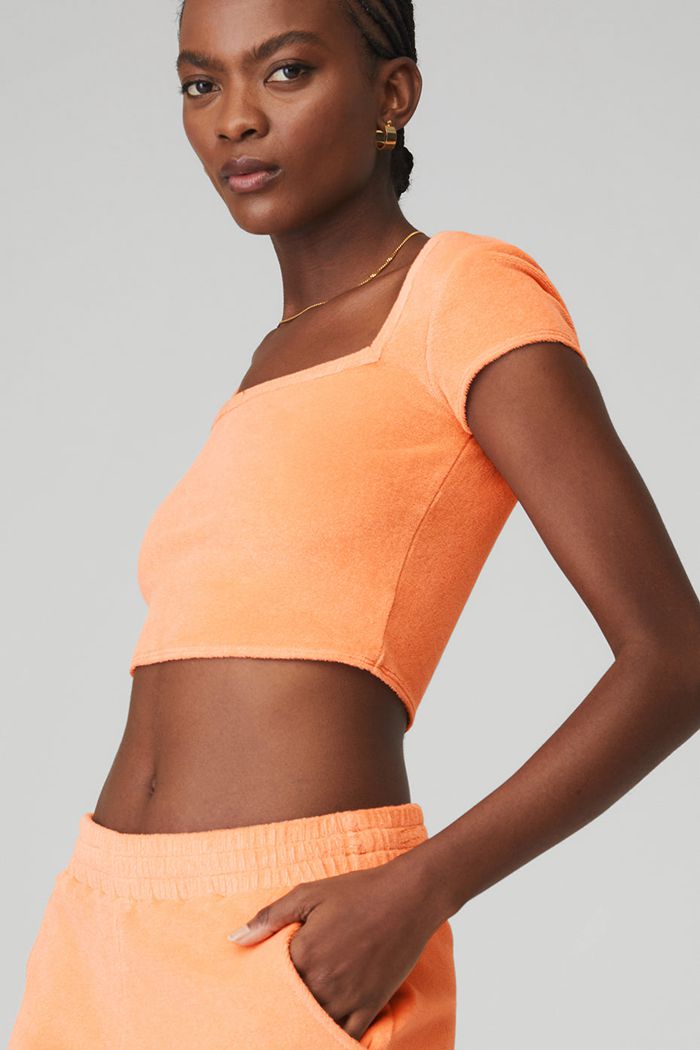 Short Sleeve Alo Yoga Terry Beachside Mujer Naranjas | 854019MUD