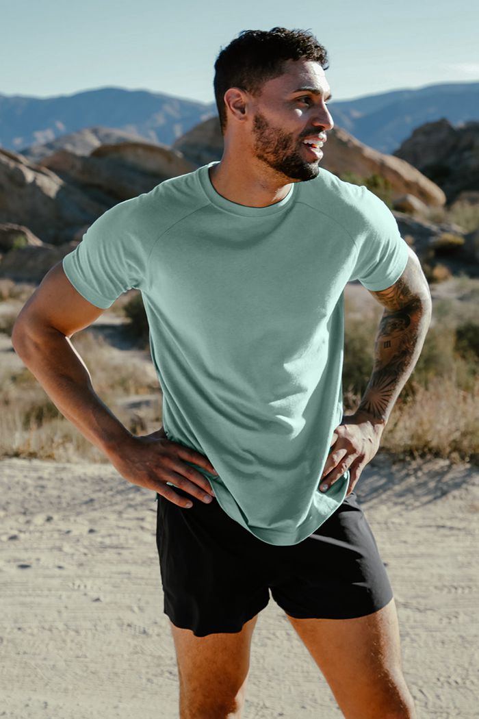 Short Sleeve Alo Yoga The Triumph Crew Neck Tee Hombre Azules | 174506UQW