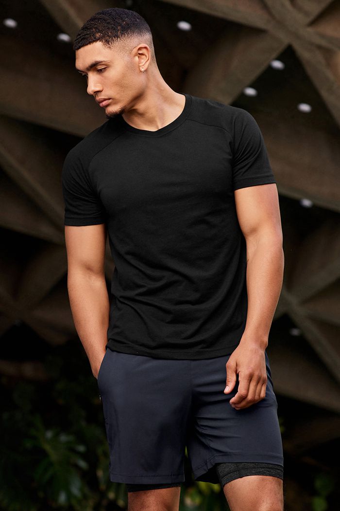Short Sleeve Alo Yoga Triumph Crew Neck Tee Hombre Negros | 510697VSO
