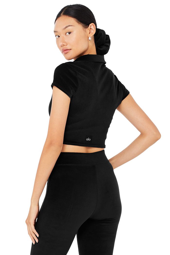 Short Sleeve Alo Yoga Velour Choice Polo Mujer Negros | 435612MTO