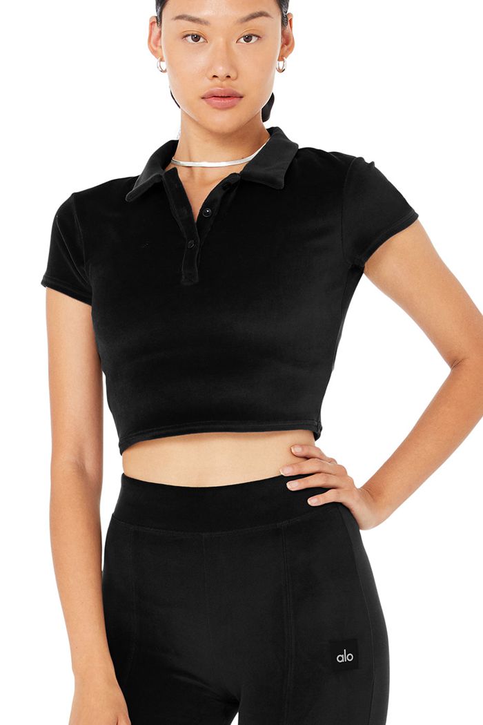 Short Sleeve Alo Yoga Velour Choice Polo Mujer Negros | 435612MTO