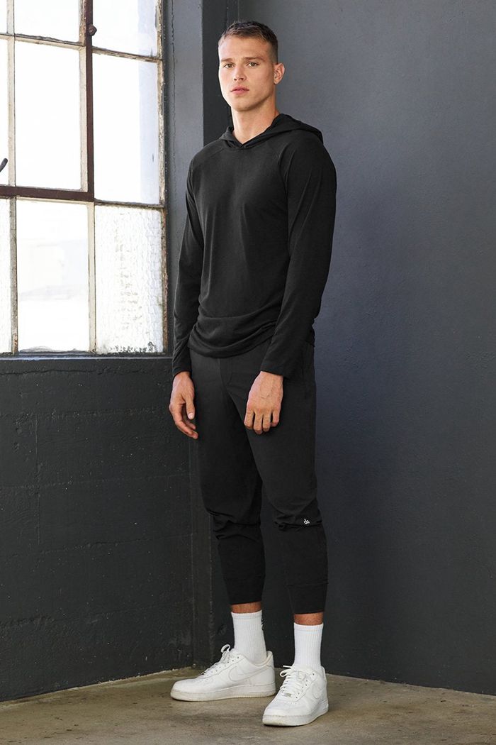 Sudadera Con Capucha Alo Yoga Core Encapuchado Runner Hombre Negros | 618395KBS