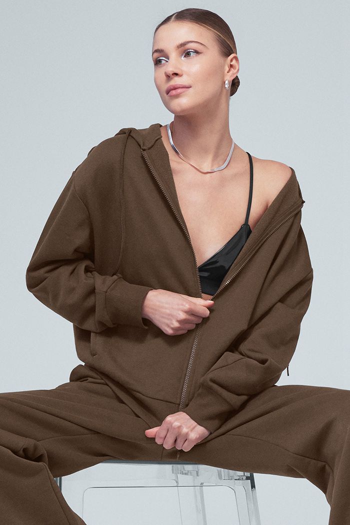 Sudadera Con Capucha Alo Yoga Hype Full Zip Mujer Negros | 165973AUB