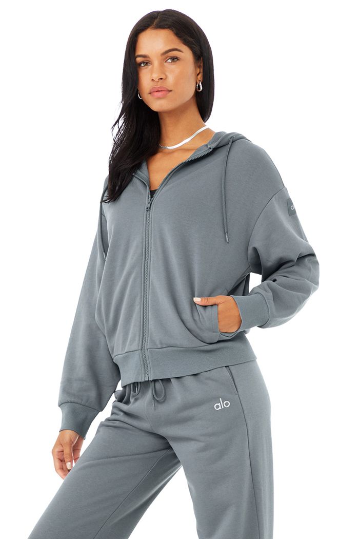 Sudadera Con Capucha Alo Yoga Hype Full Zip Mujer Grises | 179845SLX