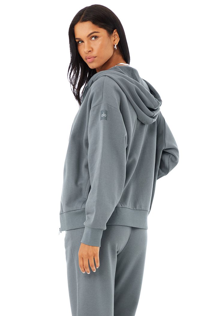 Sudadera Con Capucha Alo Yoga Hype Full Zip Mujer Grises | 179845SLX