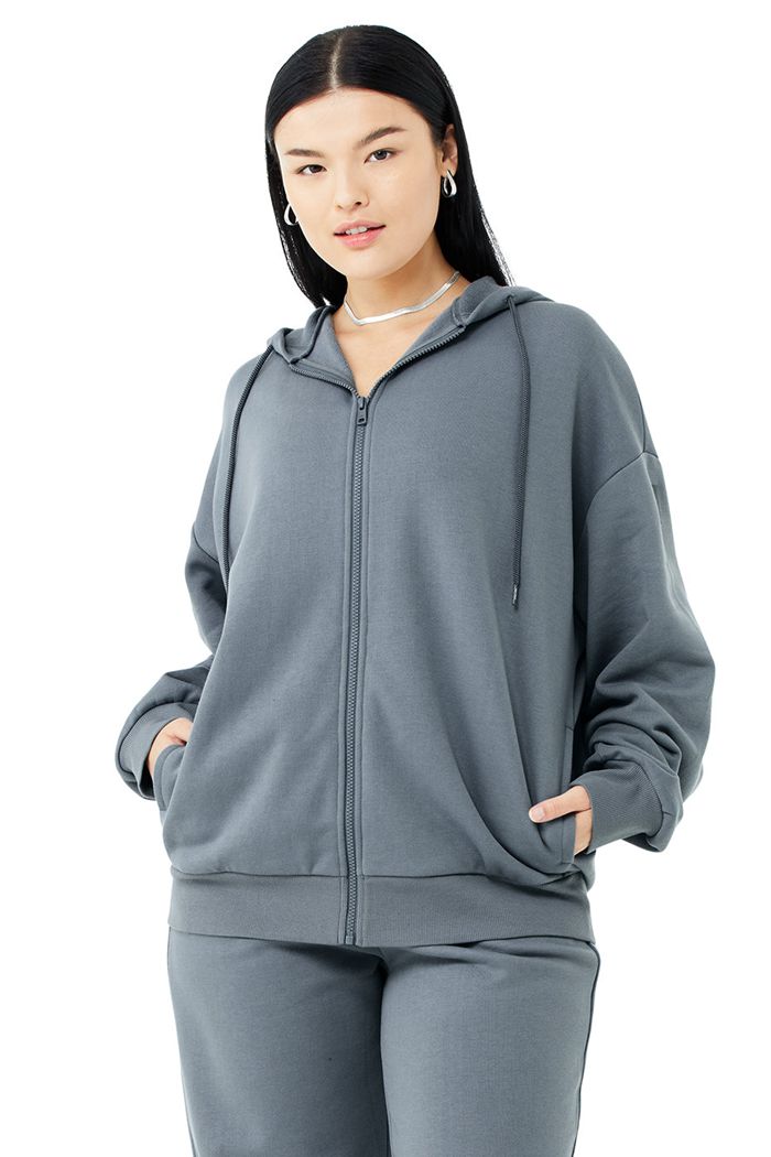 Sudadera Con Capucha Alo Yoga Hype Full Zip Mujer Grises | 179845SLX