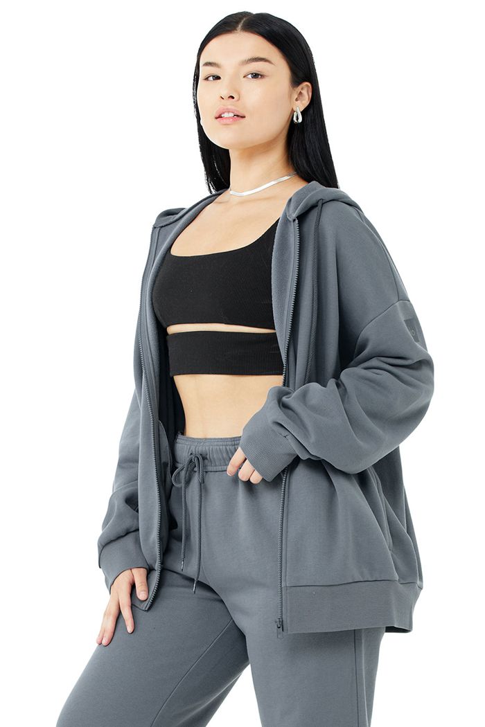Sudadera Con Capucha Alo Yoga Hype Full Zip Mujer Grises | 179845SLX