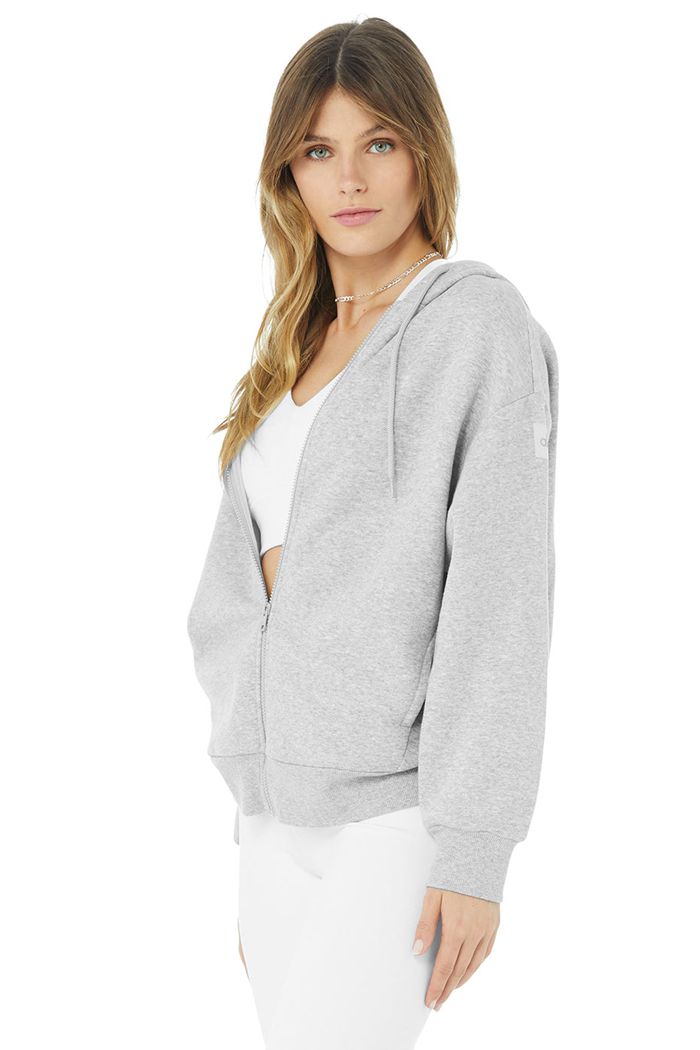 Sudadera Con Capucha Alo Yoga Hype Full Zip Mujer Grises | 219357RDU
