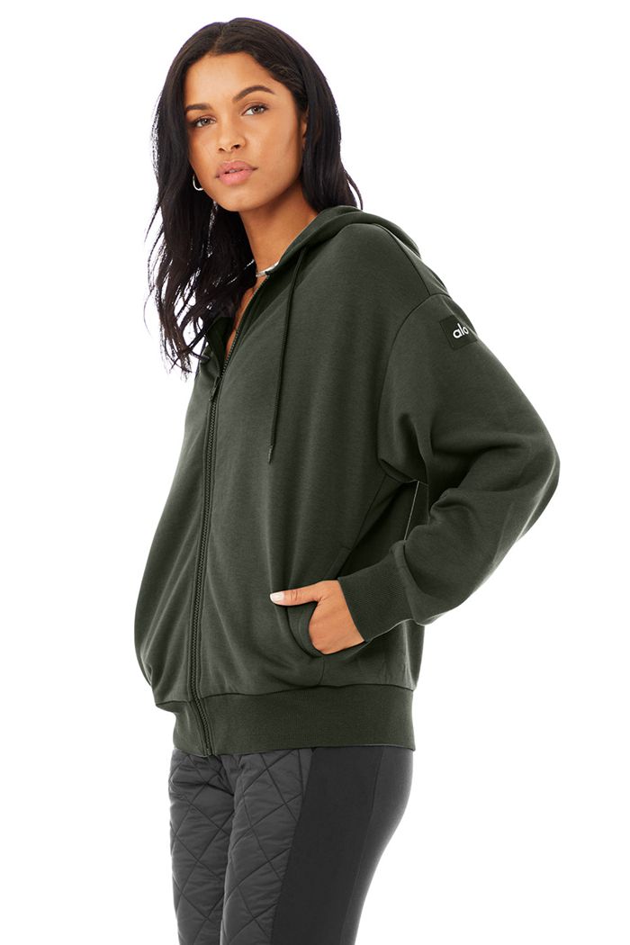 Sudadera Con Capucha Alo Yoga Hype Full Zip Mujer Verdes Oscuro | 421360NUQ