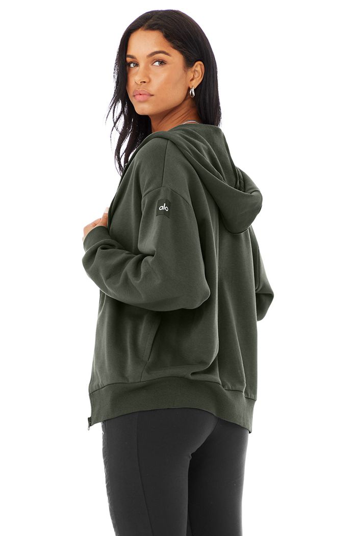 Sudadera Con Capucha Alo Yoga Hype Full Zip Mujer Verdes Oscuro | 421360NUQ