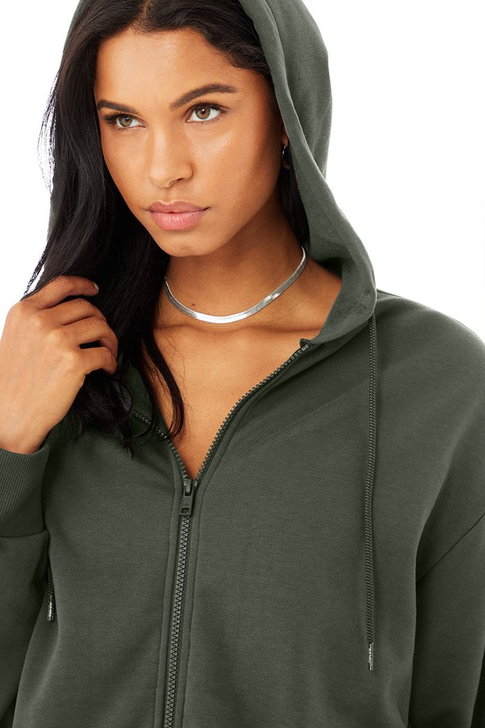 Sudadera Con Capucha Alo Yoga Hype Full Zip Mujer Verdes Oscuro | 421360NUQ