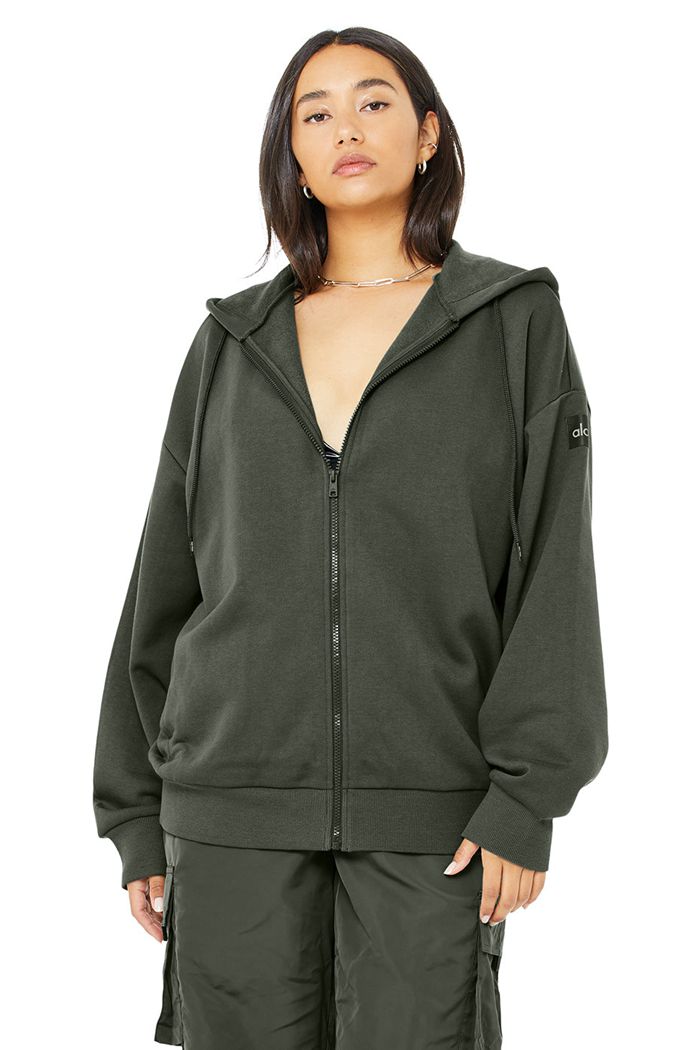 Sudadera Con Capucha Alo Yoga Hype Full Zip Mujer Verdes Oscuro | 421360NUQ