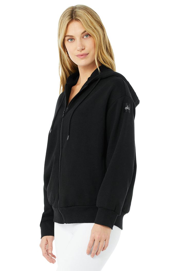 Sudadera Con Capucha Alo Yoga Hype Full Zip Mujer Negros | 527389XAM