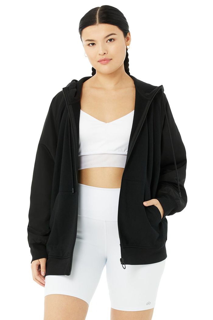 Sudadera Con Capucha Alo Yoga Hype Full Zip Mujer Negros | 527389XAM