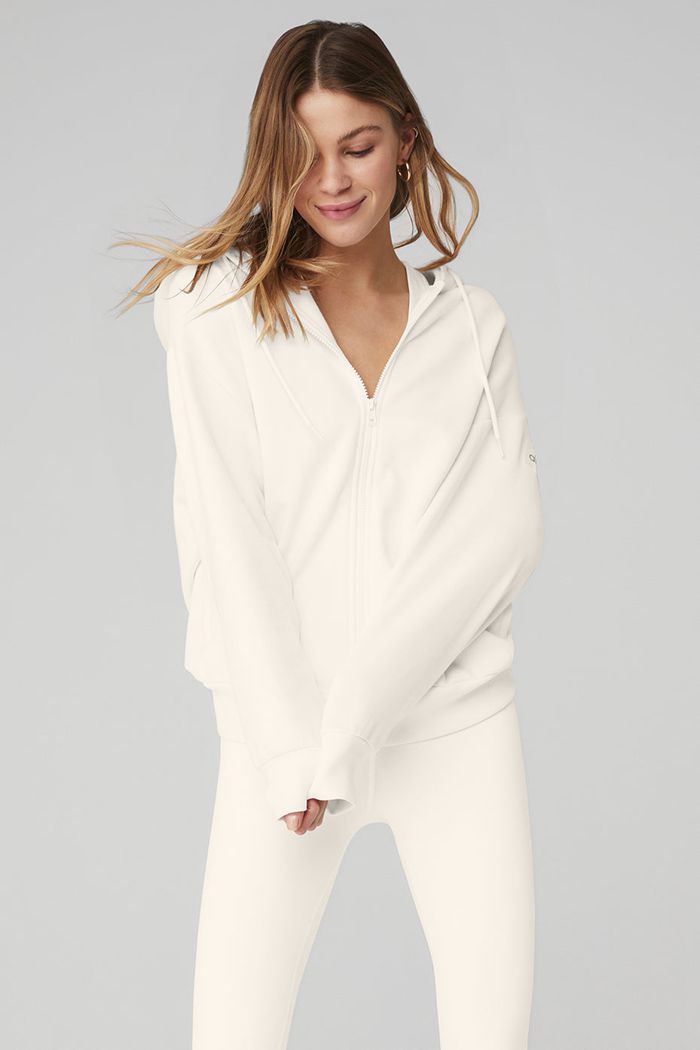 Sudadera Con Capucha Alo Yoga Hype Full Zip Mujer Blancos | 659071ICN
