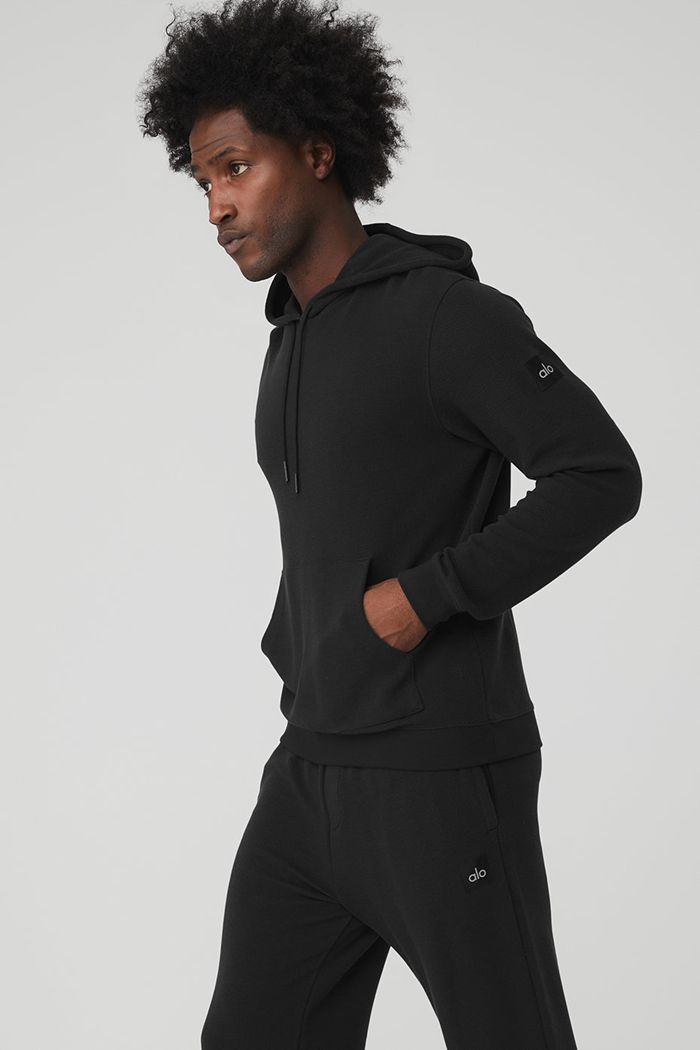 Sudadera Con Capucha Alo Yoga Micro Waffle Fast Break Hombre Negros | 901465TAG