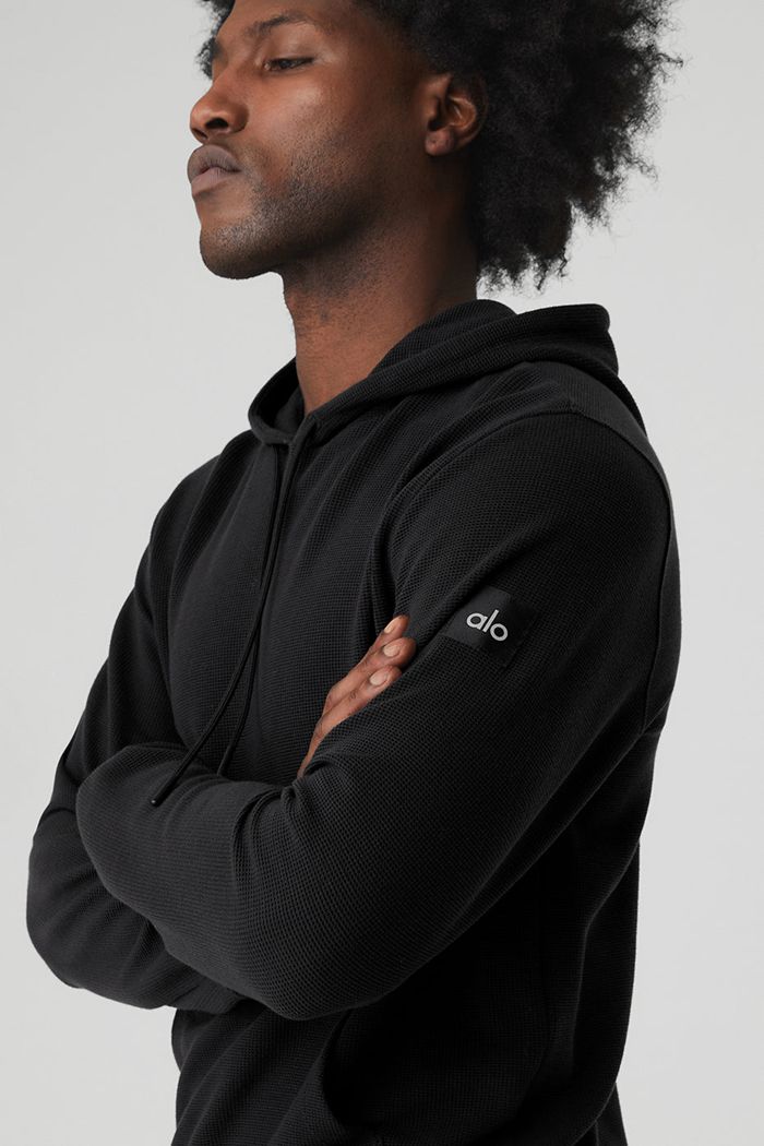 Sudadera Con Capucha Alo Yoga Micro Waffle Fast Break Hombre Negros | 901465TAG