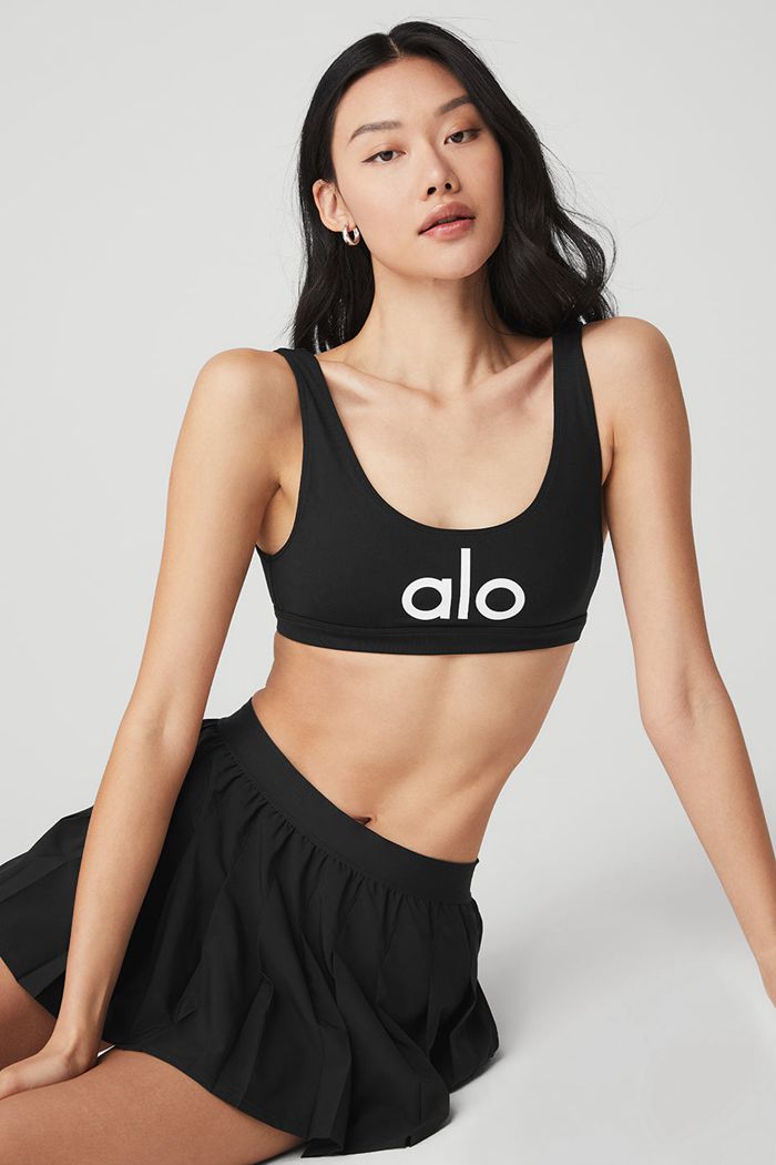Sujetadores Alo Yoga Ambient Logo Mujer Negros Blancos | 859724CPO