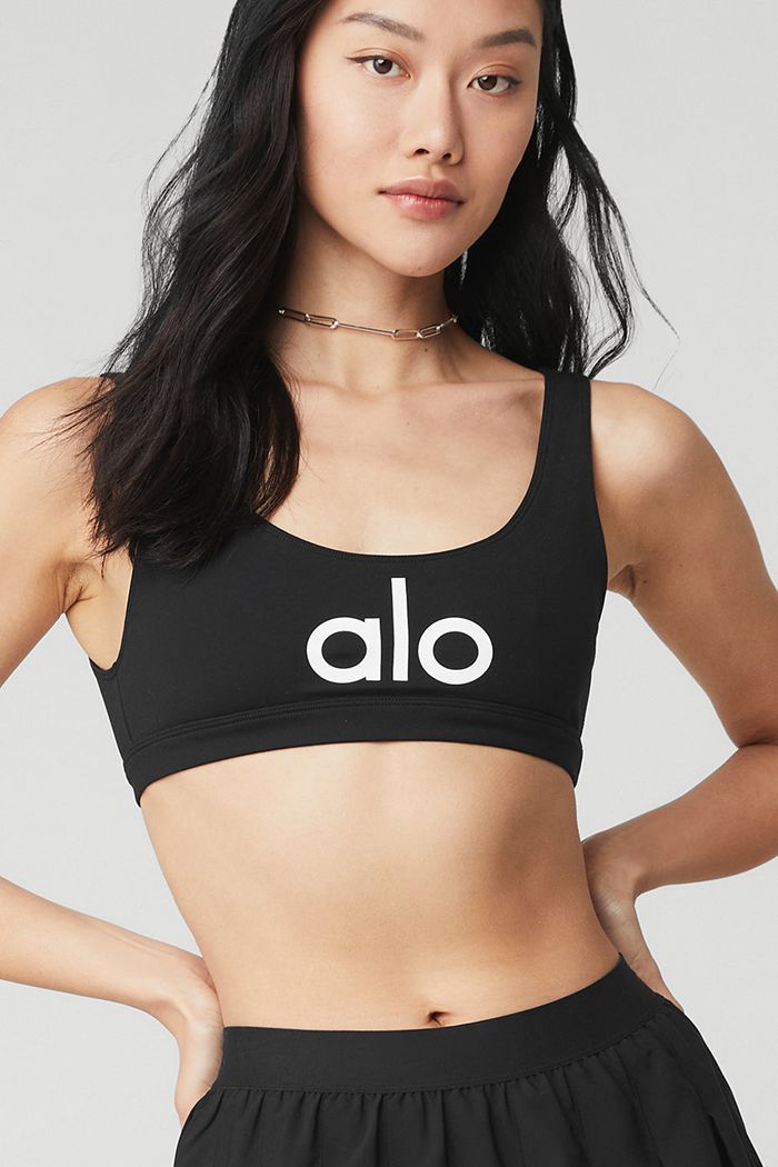 Sujetadores Alo Yoga Ambient Logo Mujer Negros Blancos | 859724CPO