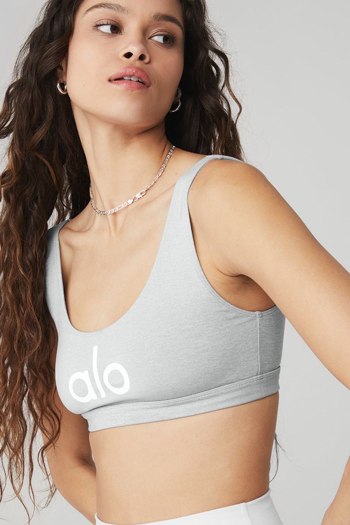 Sujetadores Alo Yoga Ambient Logo Mujer Grises Blancos | 862714ODR