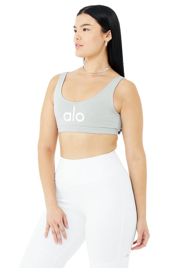 Sujetadores Alo Yoga Ambient Logo Mujer Grises Blancos | 862714ODR