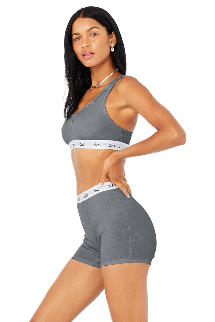 Sujetadores Alo Yoga Icon Ribbed Henley Mujer Grises | 843205FBG