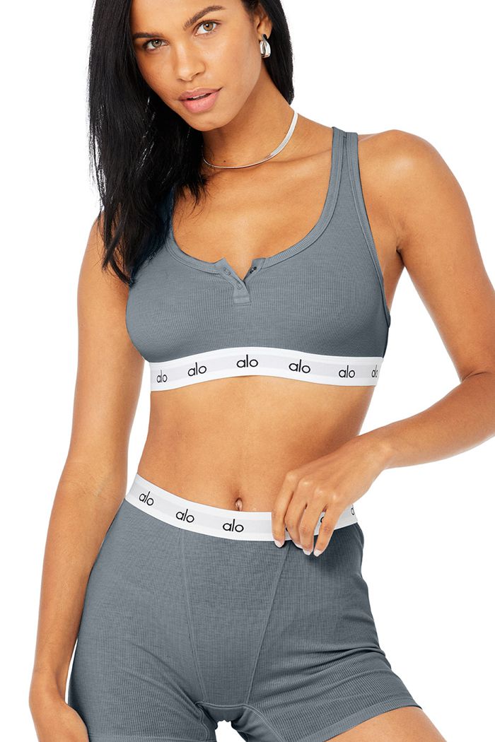 Sujetadores Alo Yoga Icon Ribbed Henley Mujer Grises | 843205FBG