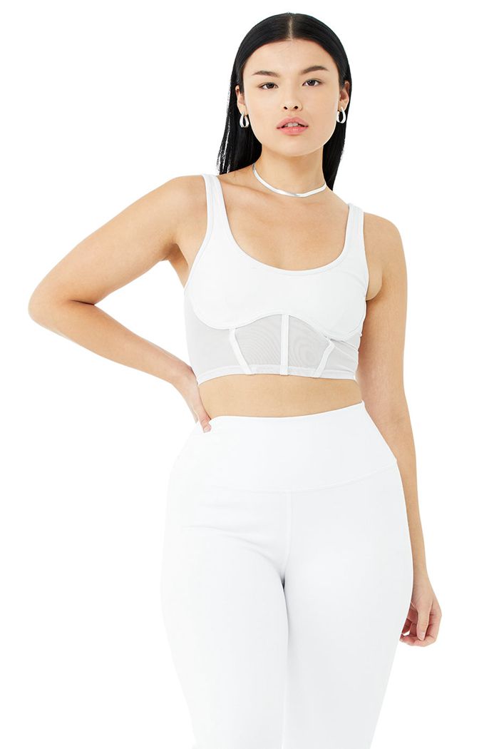 Tank Tops Alo Yoga Airbrush Mesh Corset Mujer Blancos | 418972PQU