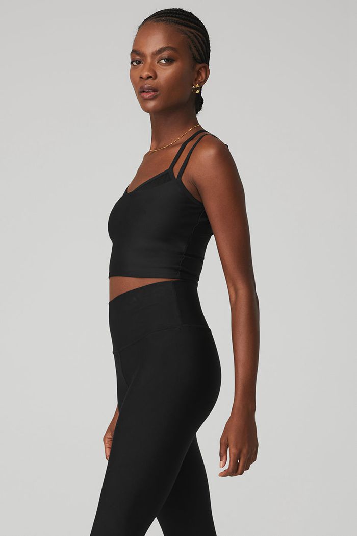 Tank Tops Alo Yoga Airlift Double Check Mujer Negros | 746095PRV