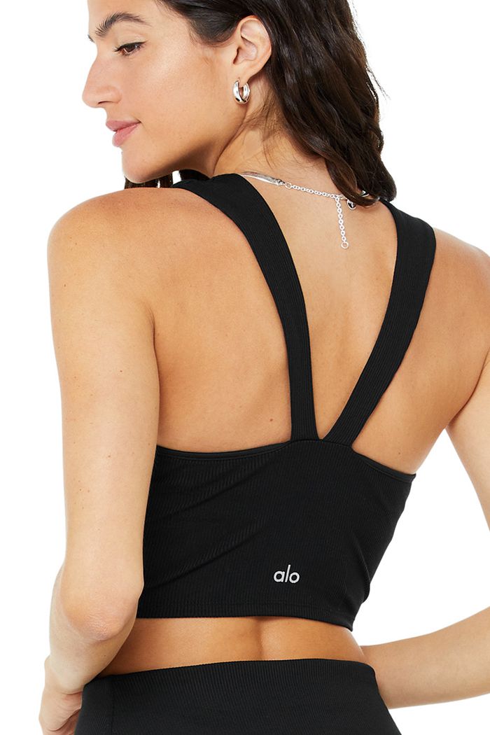 Tank Tops Alo Yoga Alosoft Ribbed Chic Mujer Negros | 290475CHW