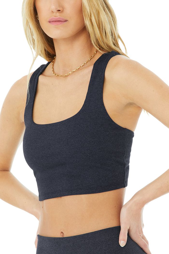 Tank Tops Alo Yoga Alosoft Ribbed Chic Mujer Azul Marino | 506873BUI