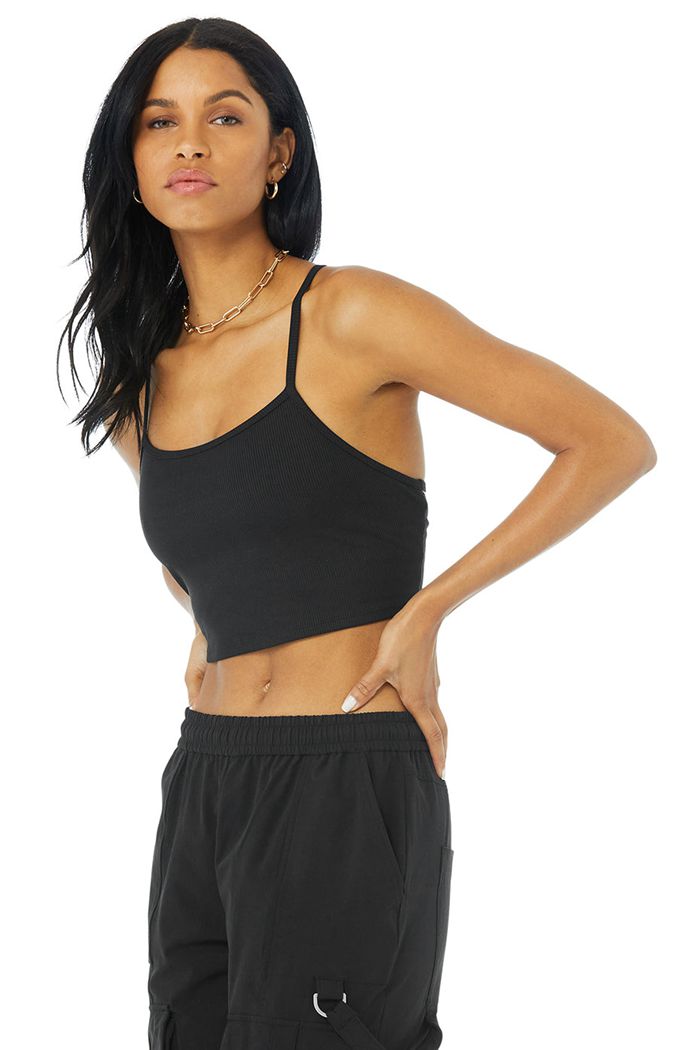 Tank Tops Alo Yoga Alosoft Ribbed Crop Calm Mujer Negros | 173692BVW