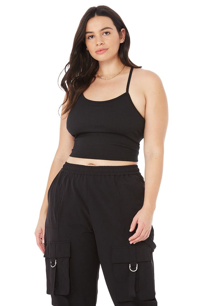 Tank Tops Alo Yoga Alosoft Ribbed Crop Calm Mujer Negros | 173692BVW