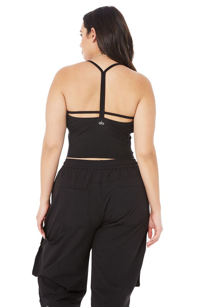 Tank Tops Alo Yoga Alosoft Ribbed Crop Calm Mujer Negros | 173692BVW
