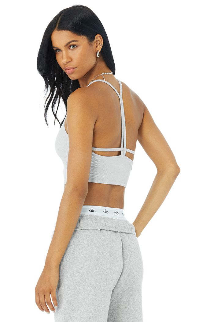 Tank Tops Alo Yoga Alosoft Ribbed Crop Calm Mujer Grises | 294531JZA