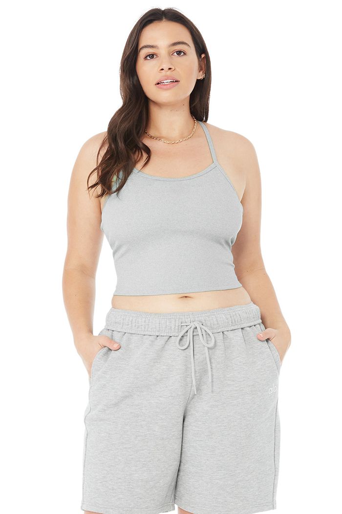 Tank Tops Alo Yoga Alosoft Ribbed Crop Calm Mujer Grises | 294531JZA