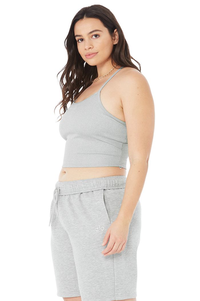 Tank Tops Alo Yoga Alosoft Ribbed Crop Calm Mujer Grises | 294531JZA