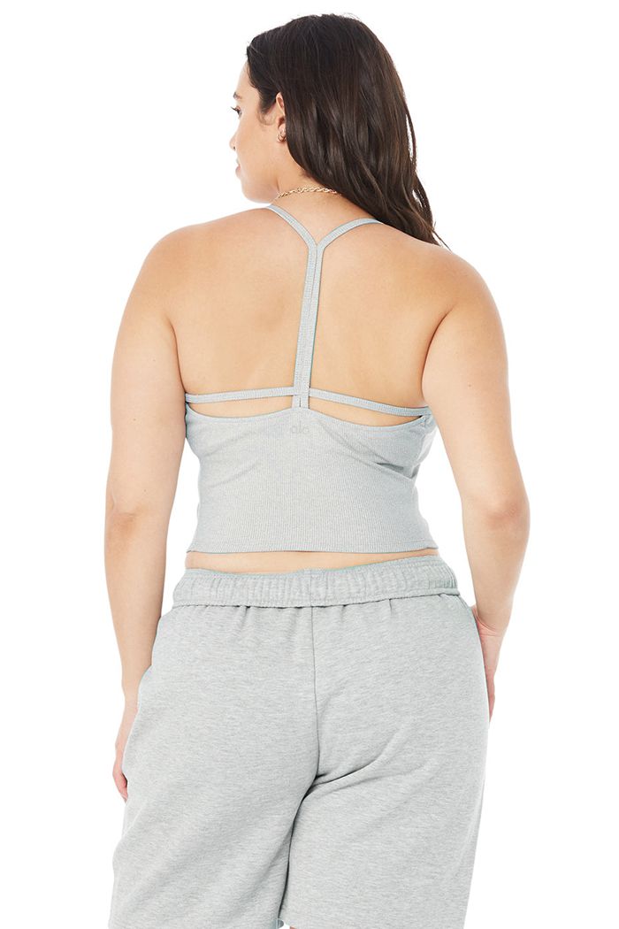 Tank Tops Alo Yoga Alosoft Ribbed Crop Calm Mujer Grises | 294531JZA