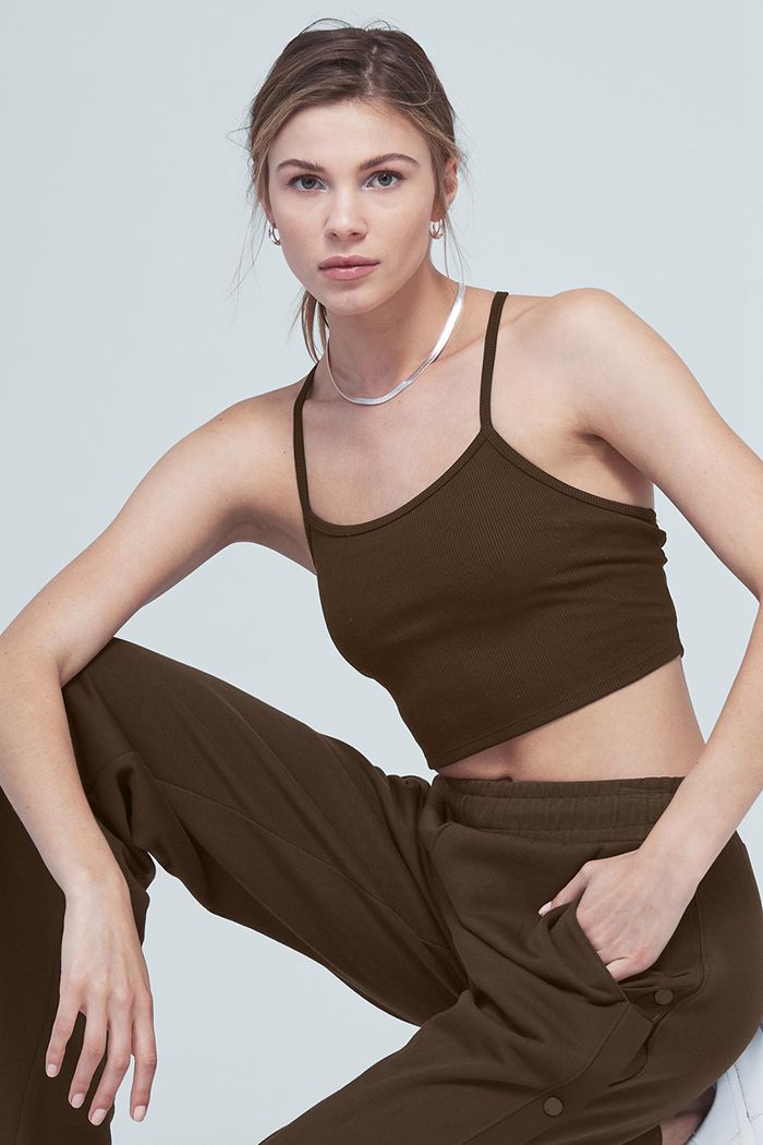 Tank Tops Alo Yoga Alosoft Ribbed Crop Calm Mujer Negros | 430216QIS