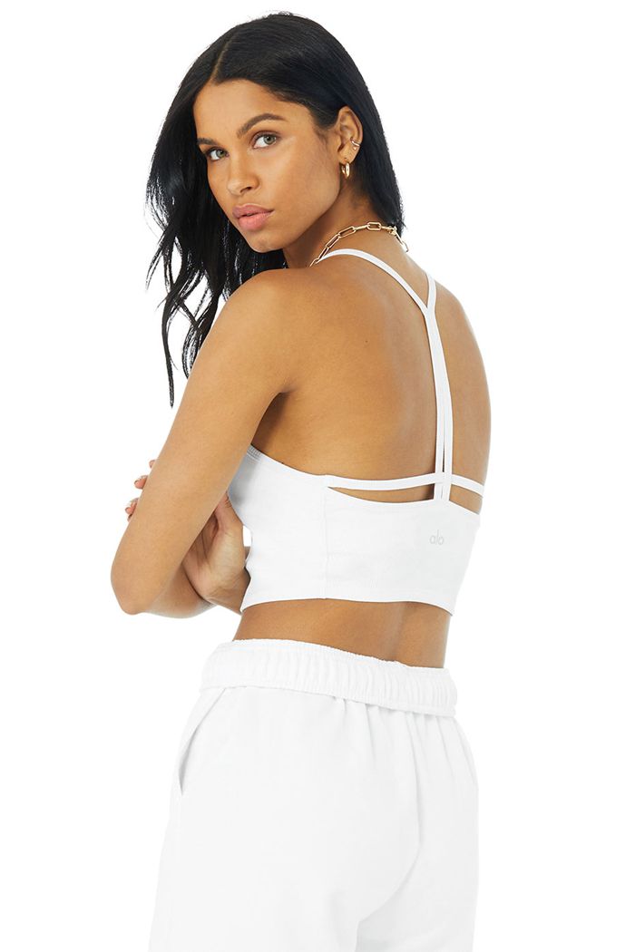 Tank Tops Alo Yoga Alosoft Ribbed Crop Calm Mujer Blancos | 762890UAJ