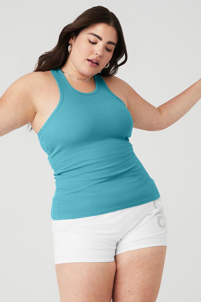 Tank Tops Alo Yoga Ribbed Aspire Full Length Mujer Azules | 643190AGI