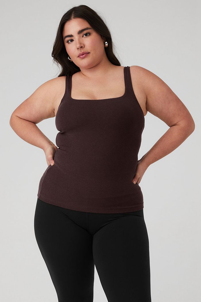 Tank Tops Alo Yoga Ribbed Minimalist Mujer Negros | 307265UJZ