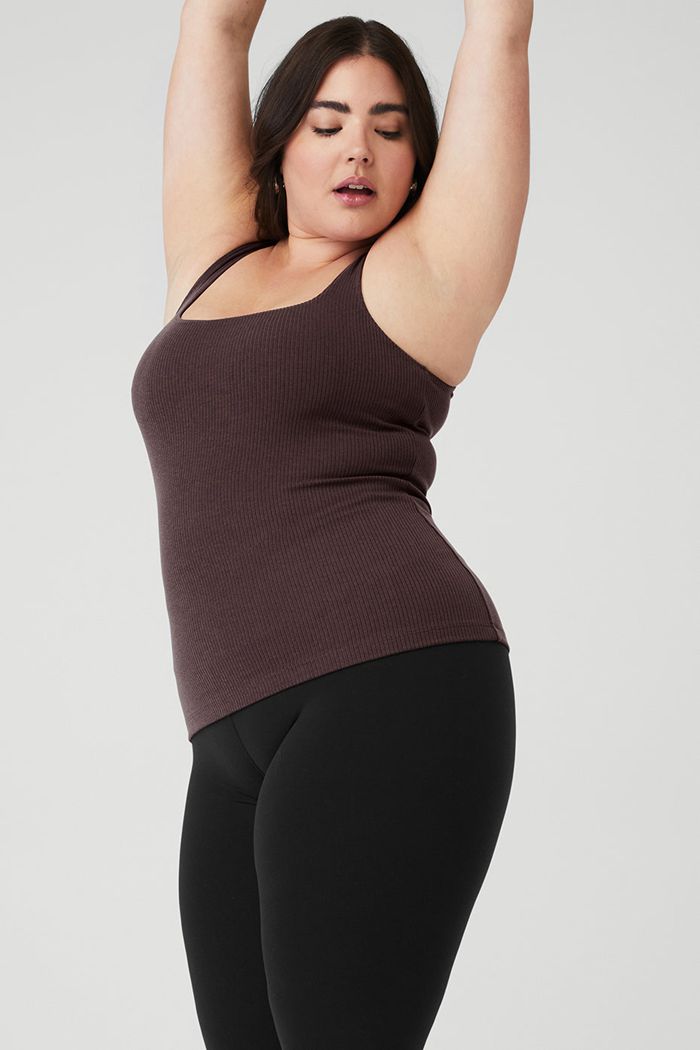 Tank Tops Alo Yoga Ribbed Minimalist Mujer Negros | 307265UJZ