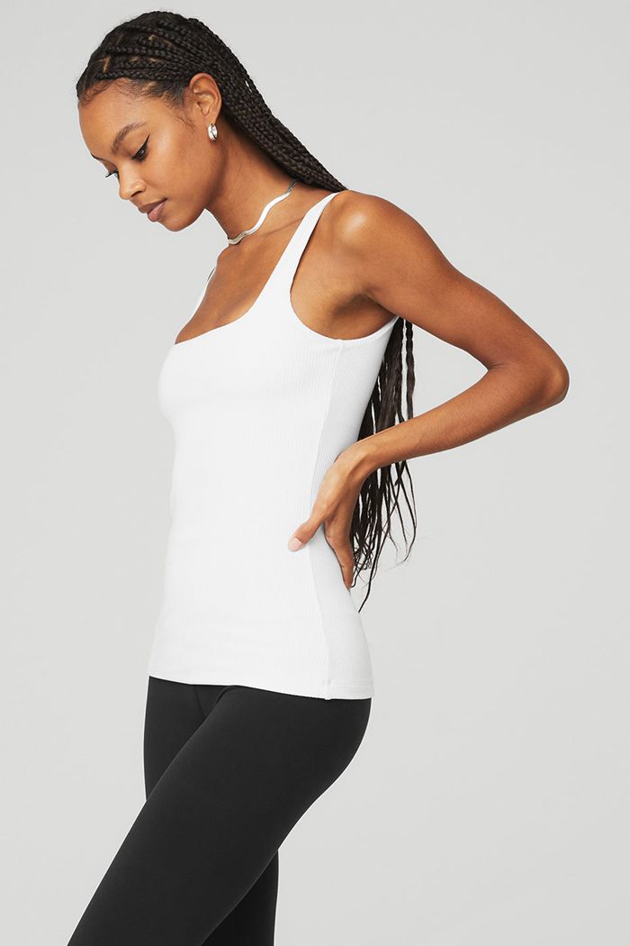 Tank Tops Alo Yoga Ribbed Minimalist Mujer Blancos | 316897PVN