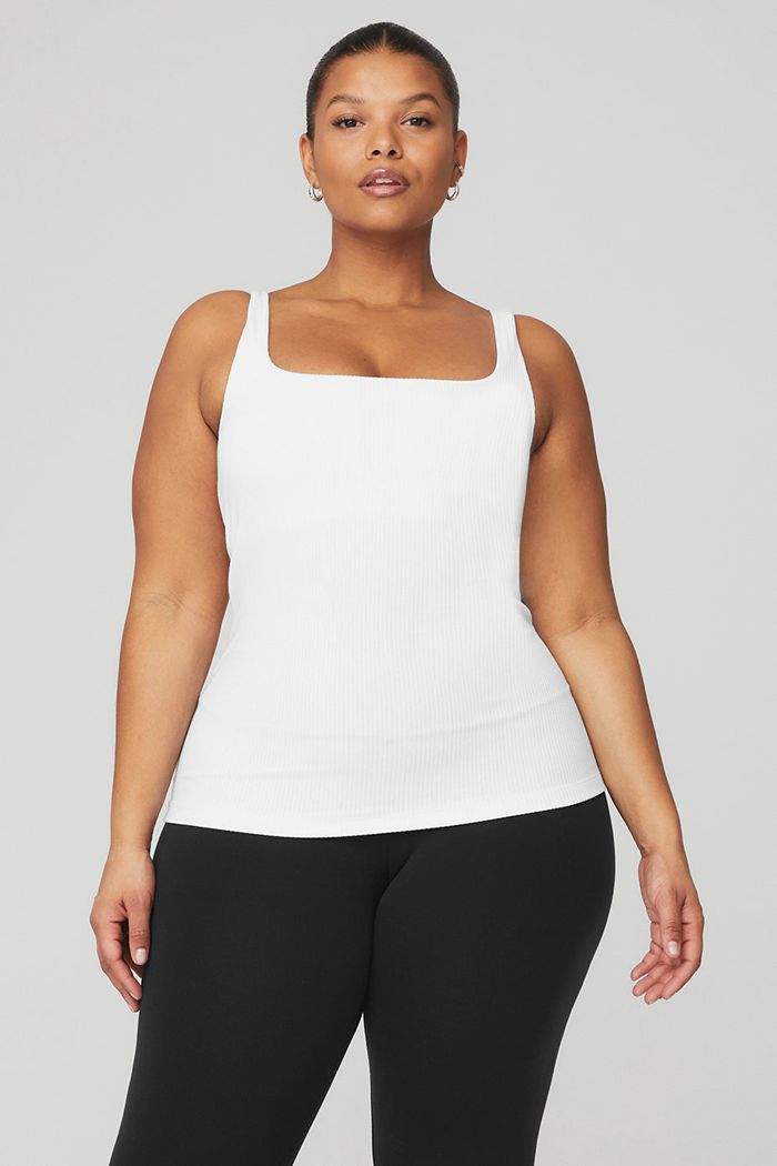Tank Tops Alo Yoga Ribbed Minimalist Mujer Blancos | 316897PVN