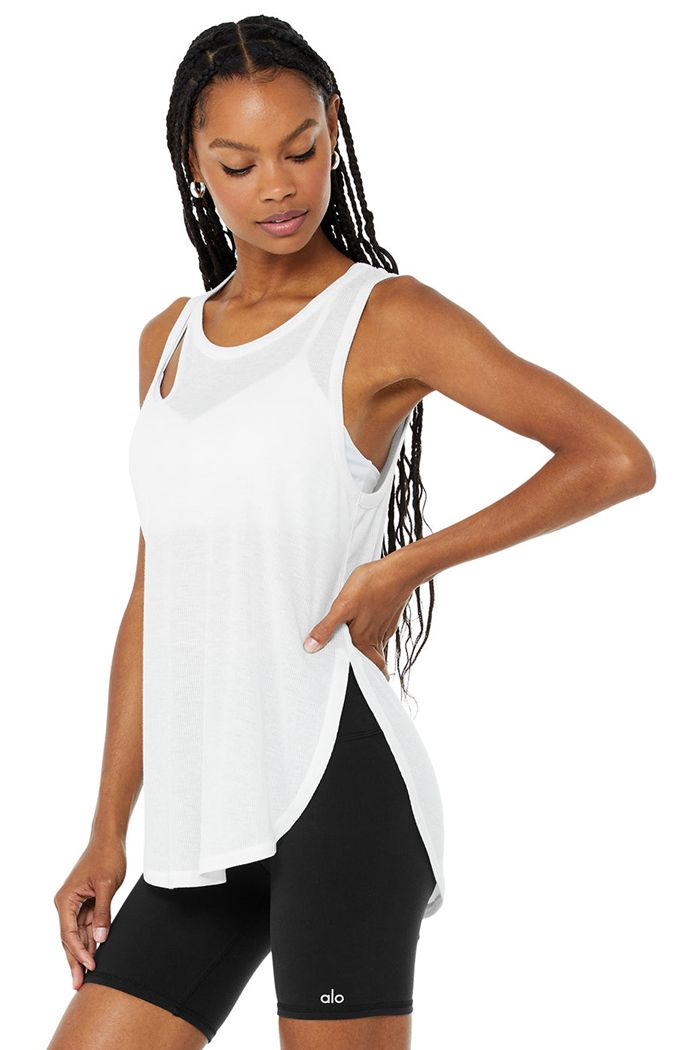 Tank Tops Alo Yoga Ribbed Peak Mujer Blancos | 412375HXW