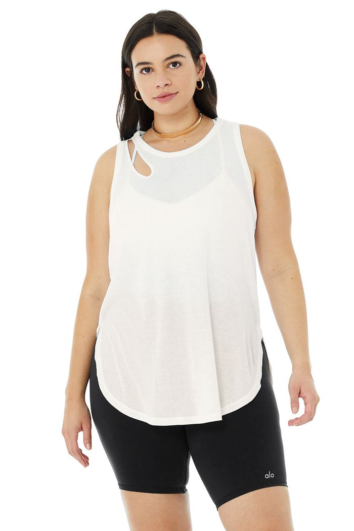 Tank Tops Alo Yoga Ribbed Peak Mujer Blancos | 564089ZHO