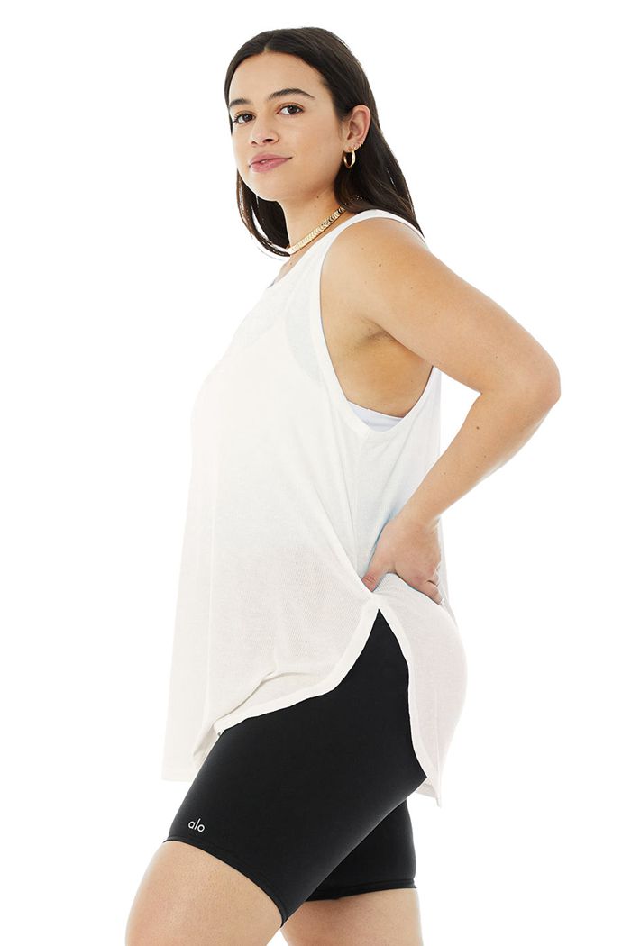 Tank Tops Alo Yoga Ribbed Peak Mujer Blancos | 564089ZHO