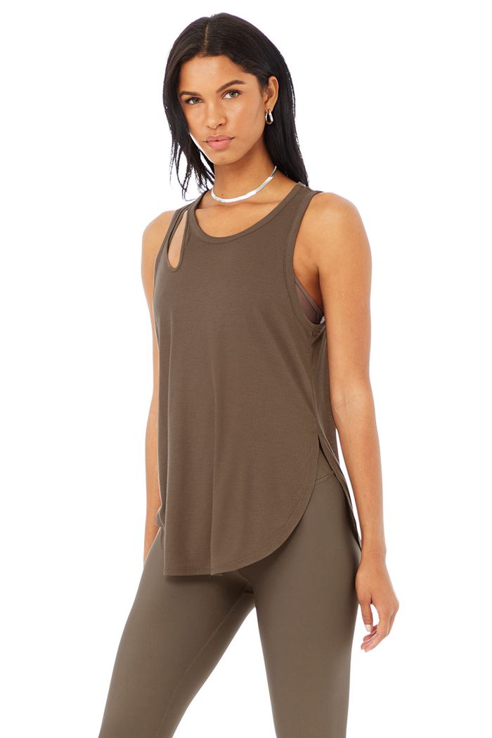 Tank Tops Alo Yoga Ribbed Peak Mujer Marrom | 095438BVO