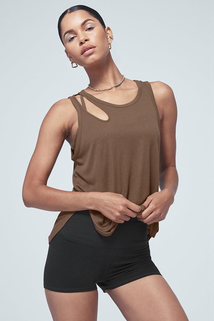 Tank Tops Alo Yoga Ribbed Peak Mujer Marrom | 095438BVO